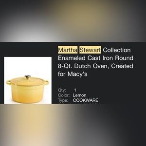 Martha Stewart,Enameled cast iron round 8-Qt. Dutch oven.